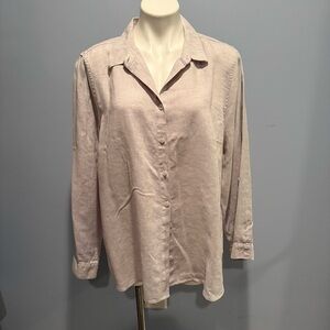 Chico’s No Iron Linen Button-Front Shirt – Size 3.5 (US 18) – Neutral Taupe/Gray